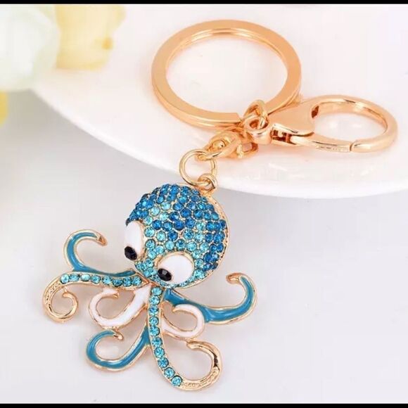 OCTOPUS BLACK N SILVER CRYSTAL KEYRING - Picture 3 of 3